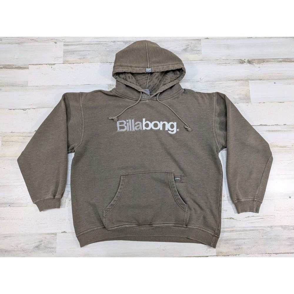 Vintage Y2K Billabong Hoodie Mens Large Embroidered Logo Sun Faded Brown Pullovr